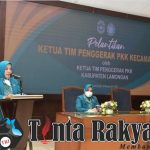 Penyampaian Sambutan kepada Ketua TP PKK Kecamatan yang baru maupun yang sudah Purna Tugas