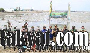 Penanaman ribuan pohon mangrove yang diselenggarakan Korem 082/Citra Panca Yudha Jaya (CPYJ) bersama Bupati Lamongan Yuhronur Efendi di Desa Kandangsemangkon Kecamatan Paciran